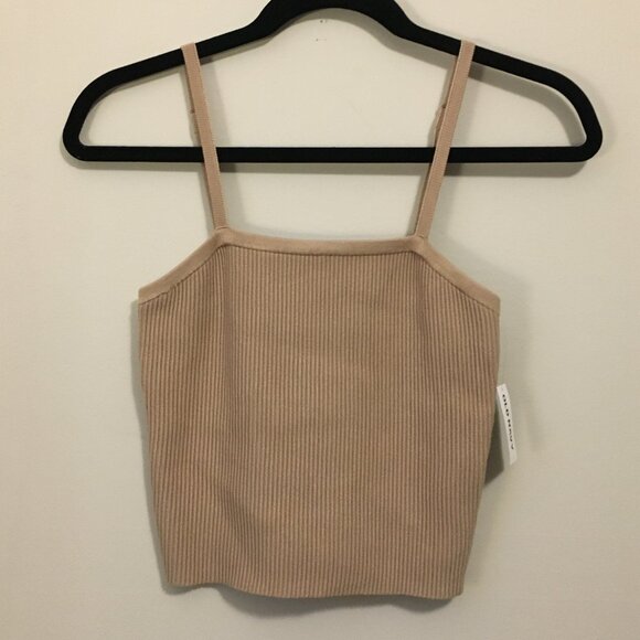 NWT Old Navy Beige Ribbed Square Neck Cropped Cami - Picture 2 of 11